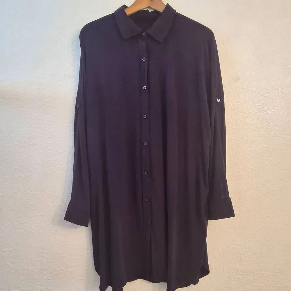 Land's End Oversized Amethyst Purple Button-down Swimsuit Coverup Resortwear